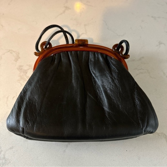 Designer vintage Black leather Ande purse 10 in wide, 7 in tall Beautiful - Picture 5 of 13
